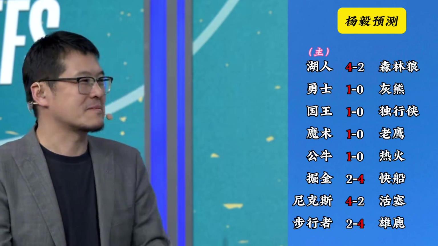 明燈來了！看看楊毅的季后賽預(yù)測：湖人4-2狼 快船4-2掘金